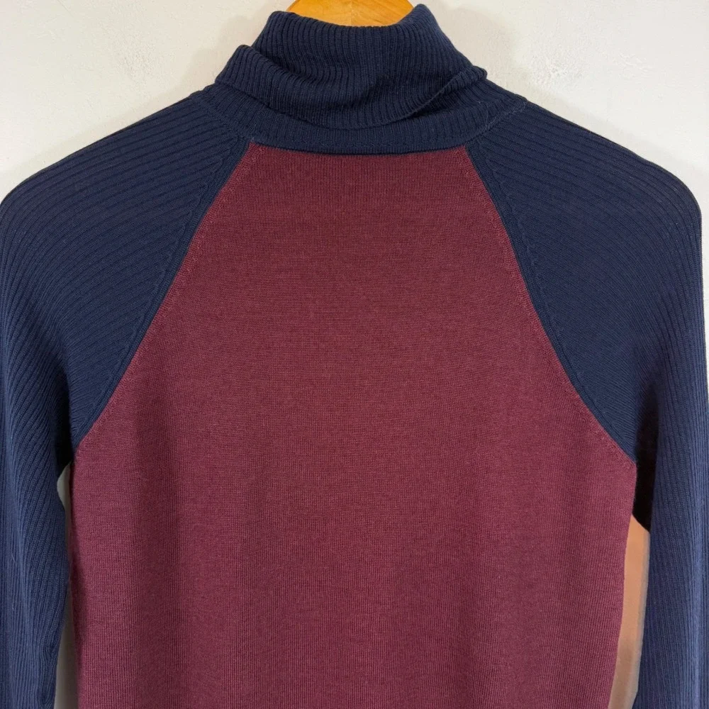 Pendleton Merino Wool Turtleneck Sweater Colorblock Burgundy Navy Preppy P S